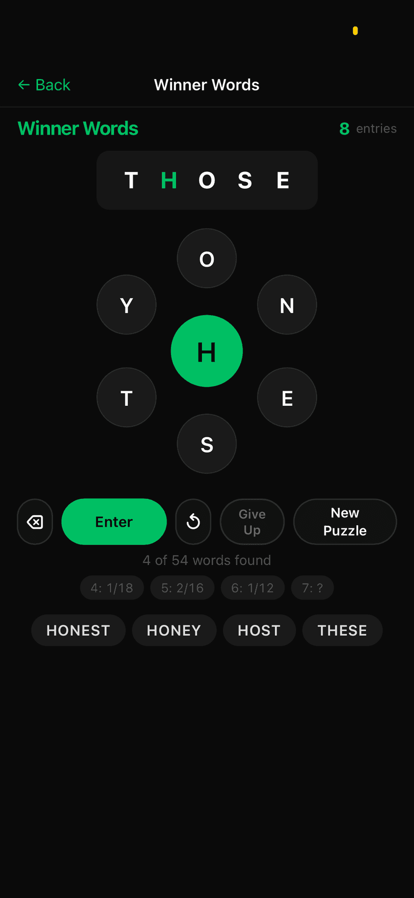 Winner Words game